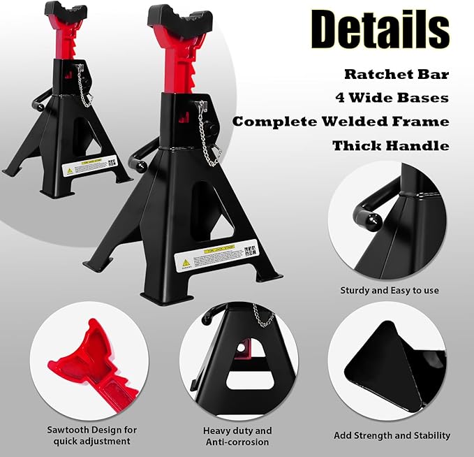 6 Ton Jack Stands, 15.6"-23.4" Adjustable