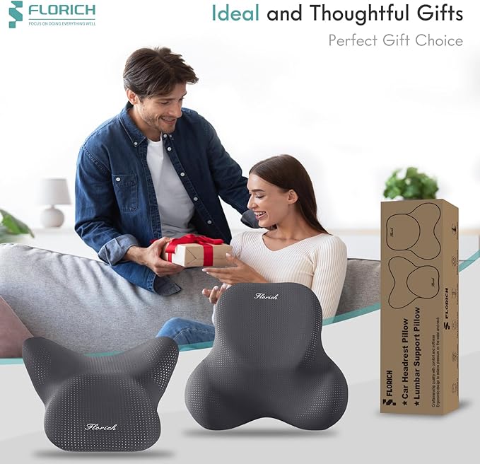 FLORICH Car Lumbar Support Pillow and Neck Headrest Pillow