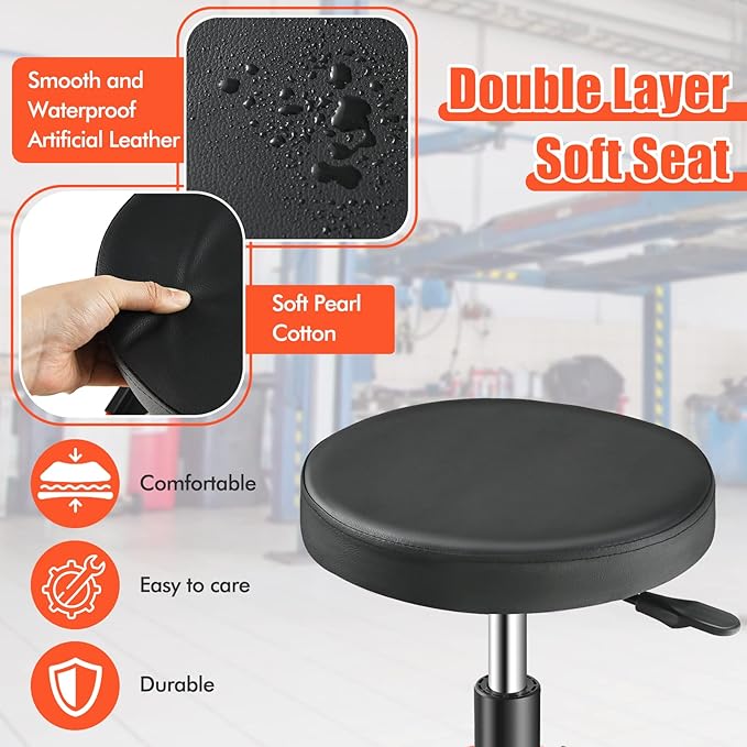 IRONMAX Rolling Mechanic Stool, Adjustable Shop Stool Creeper Seat