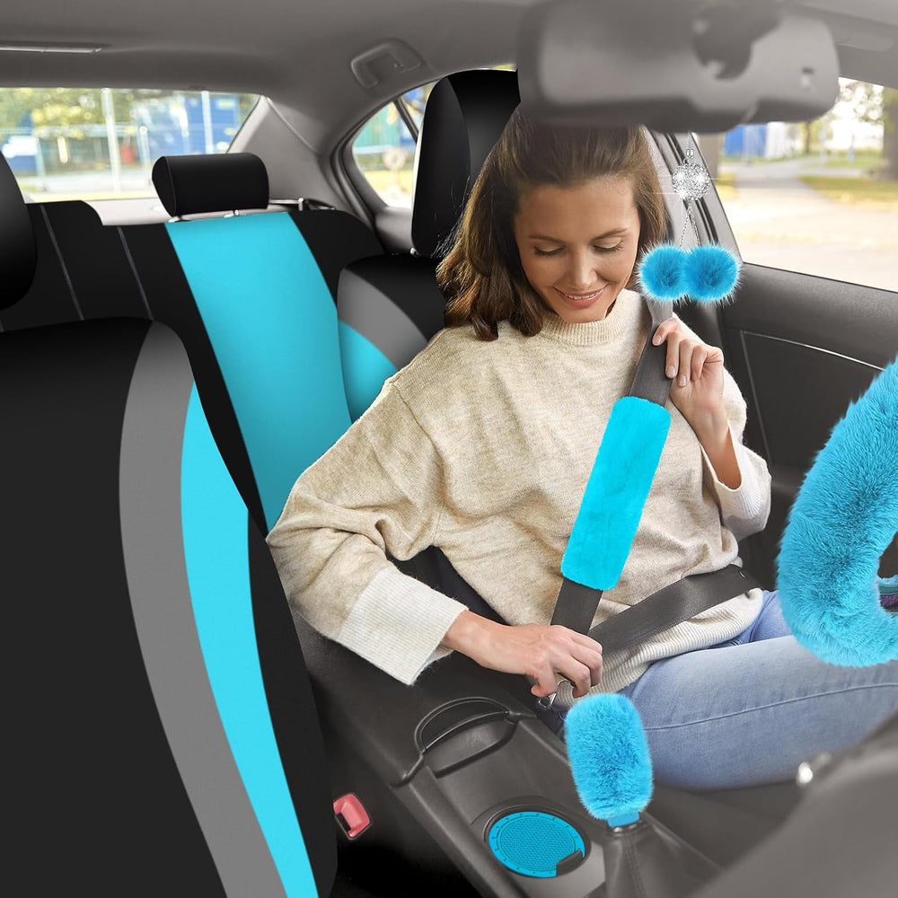ROCEEI 43 Pcs Car Seat Cover Full Set for Women Christmas Fuzzy Car Accessori...