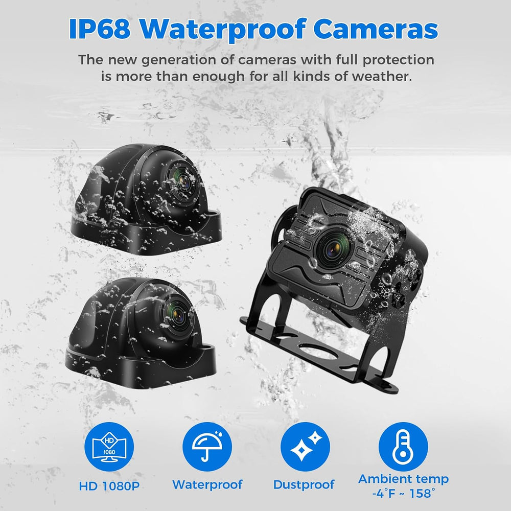 3 Camera Wired Backup Camera System Dash Cam for Truck/RV/Trailer/Bus/Tractor...