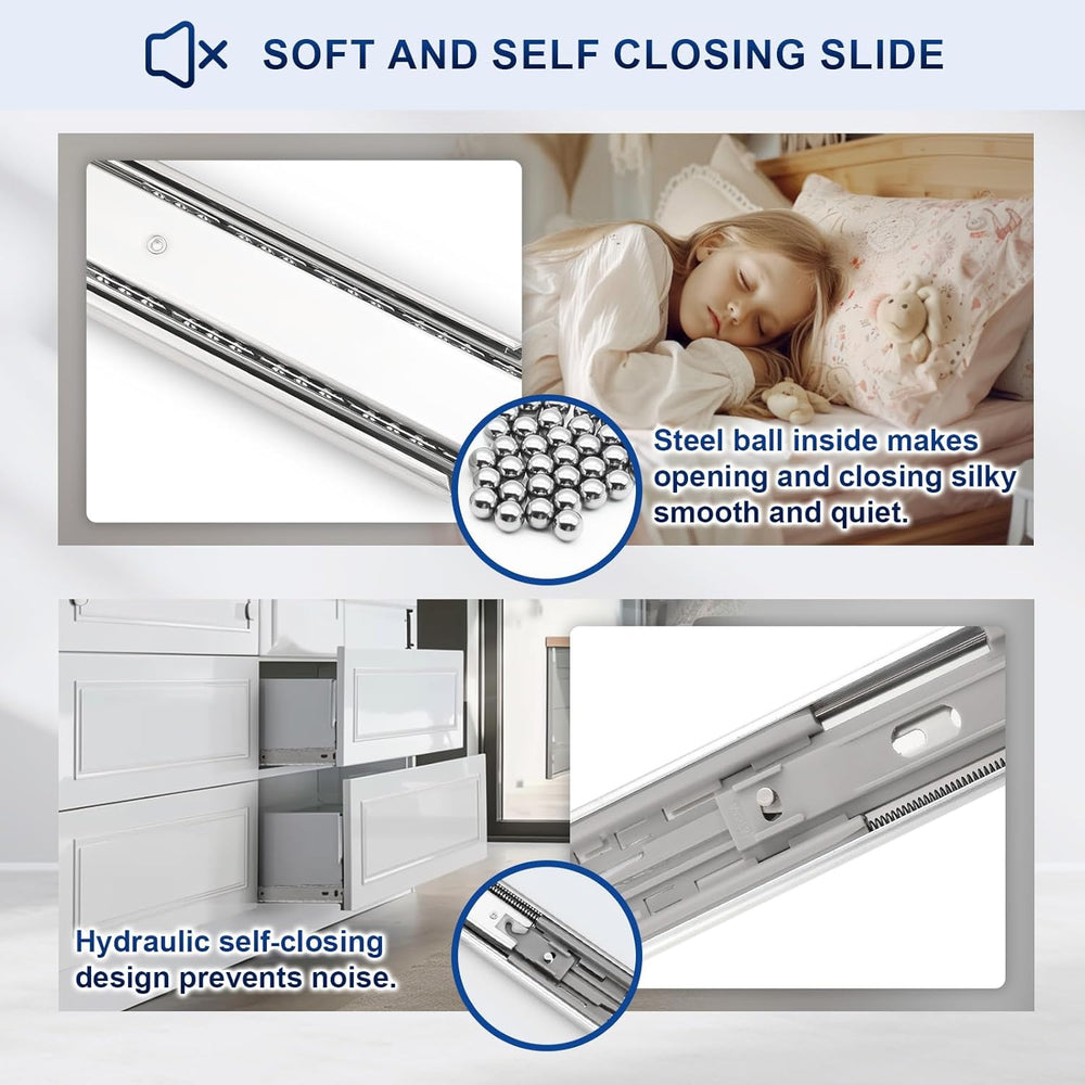 Probrico 10 Pairs 22 Inch Soft Close Drawer Slides, Ball Bearing Full Extensi...