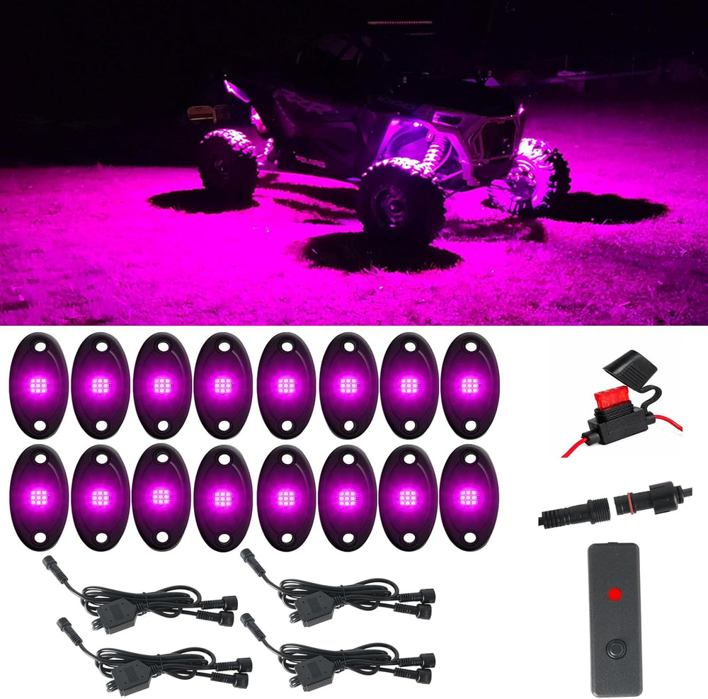 16pods Purple Pink Rock Lights Dc 12v with Switch Kit for Trucks Utv ATV IP68...