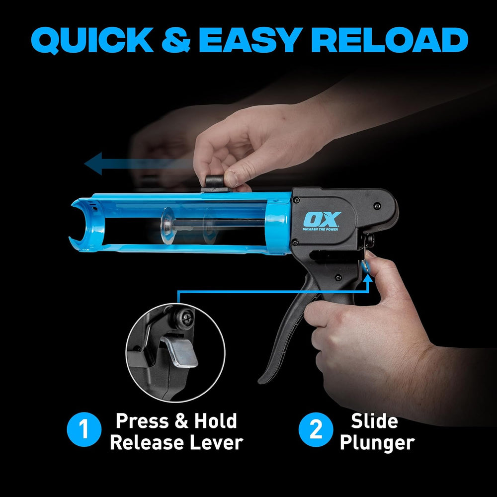 OX Rodless Compact Caulk Gun 10 oz Manual Caulking Gun for Tight Spaces
