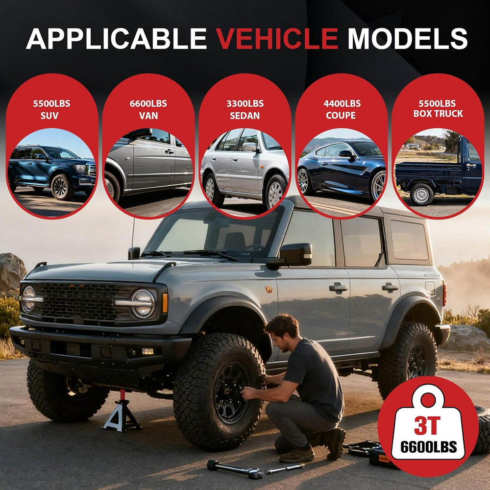 3 Ton Jack Stands (6,600 lbs) - Heavy Duty Car Jack Stand with Double Pin Loc...