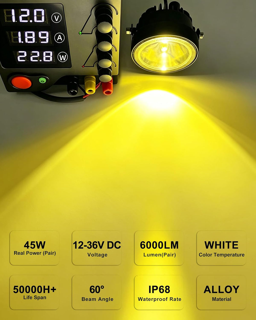 4 Inch Round Led Pod Lights, 60W LED Fog Lights, Amber/Yellow