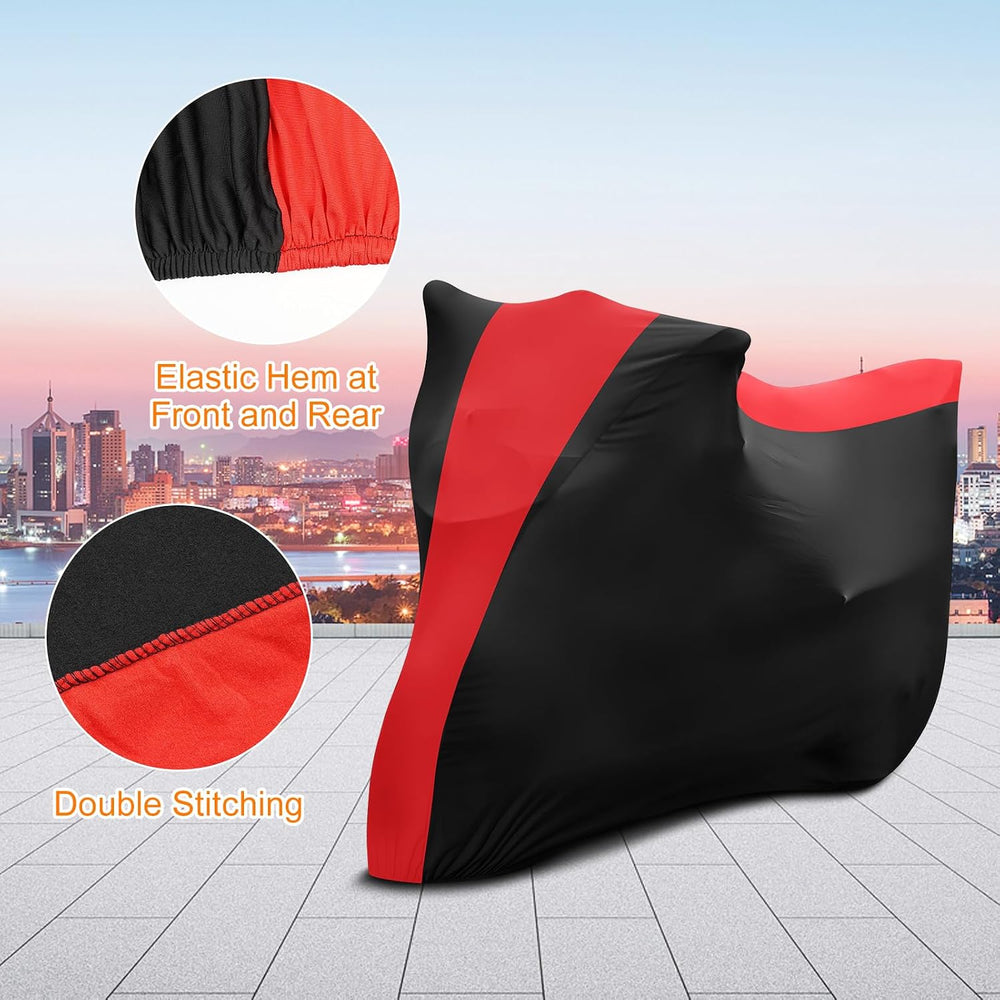 Indoor Motorcycle Cover XL, Stretch Fabric, 96 x 41 x 49 in, Black & Red