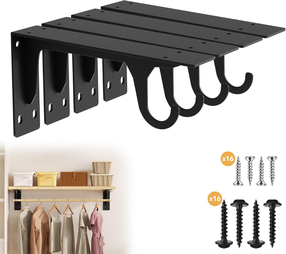 4Pack Closet Rod Bracket Heavy Duty Support 300lbs Capacity