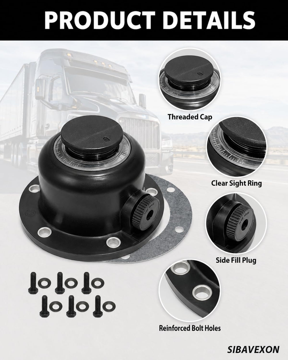 4 Pack Steer Axle Hub Caps, Black, 4.5 in, Replaces 343-4024 1612 1711 | Bolt...