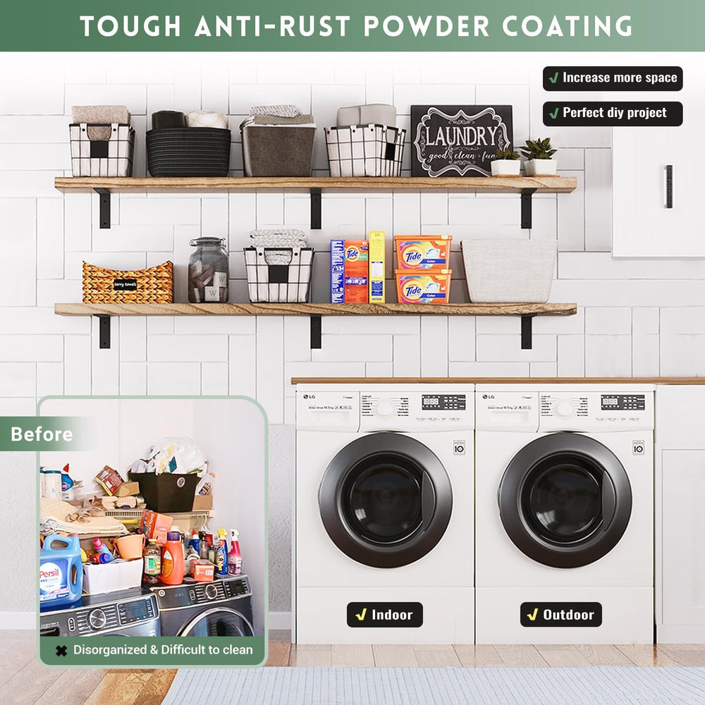 Shelf Brackets Heavy Duty 10 Inch Black L Brackets for Shelves 12 Pack 5mm Th...