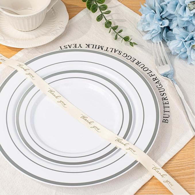 BESTVIP 700PCS Silver Plastic Dinnerware Set for 100 Guests, Disposable Plate...
