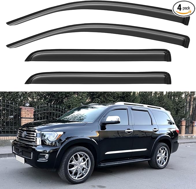 Window Visors Rain Guards for 2008-2022 Toyota Sequoia, Out-Channel Window Vent