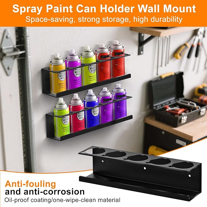 Wall-Mounted Spray Can Holder Rack Organize, 4 Pack Black Steel Aerosol Can
