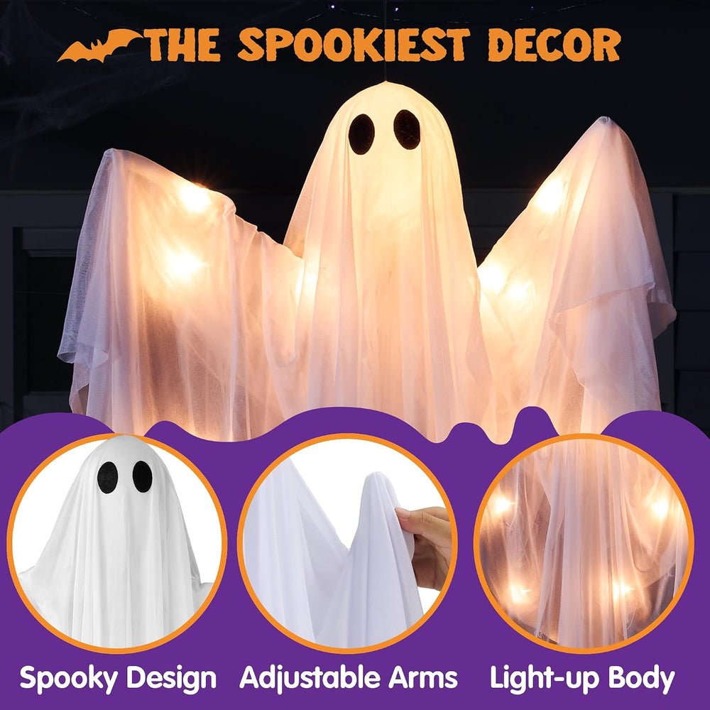 JOYIN Halloween Hanging Light up Ghost, 47” White Ghosts with Warm White LED ...