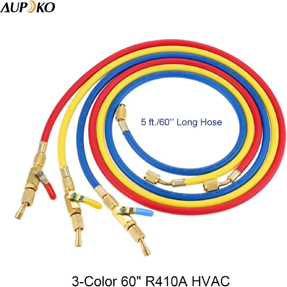 Refrigerant A/C Charging Hoses with Ball Valves, 3-Color 60" R410A HVAC ...