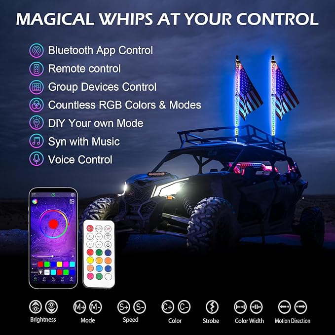 2PCS 3FT RGB LED Whip Light