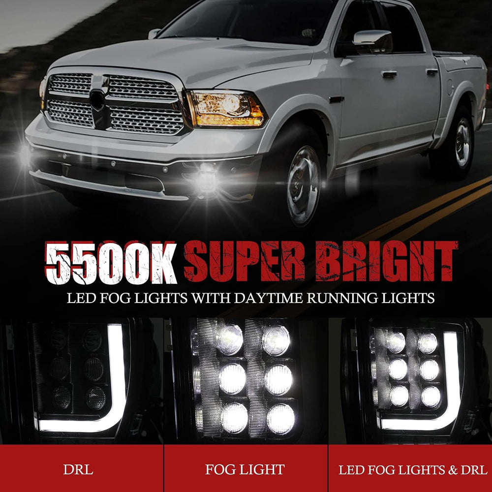 BUNKER INDUST Dodge Ram LED Fog Light with Daytime Running Light Set,Pair Spo...