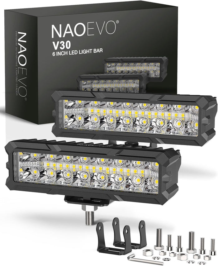 NAOEVO 6 Inch LED Light Bar, 50W 4000LM LED Fog Lights for Trucks, White