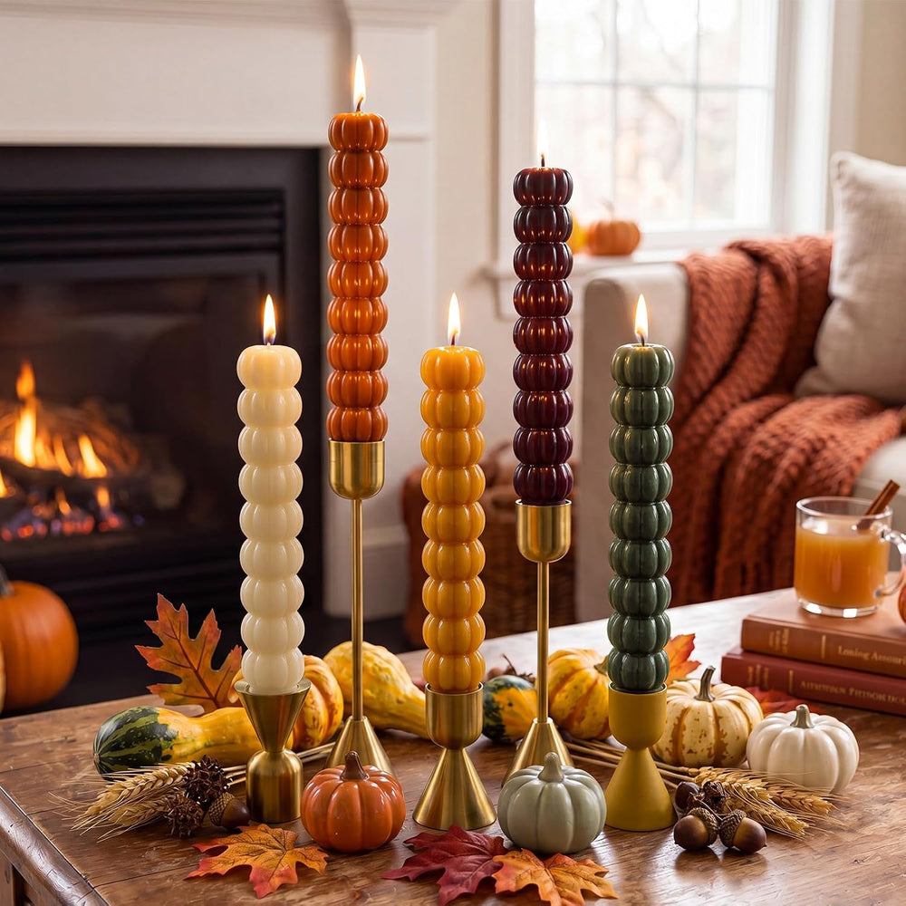 Conelist 5 Pcs Pumpkin Taper Candles Autumn Halloween Gifts, Multicolor