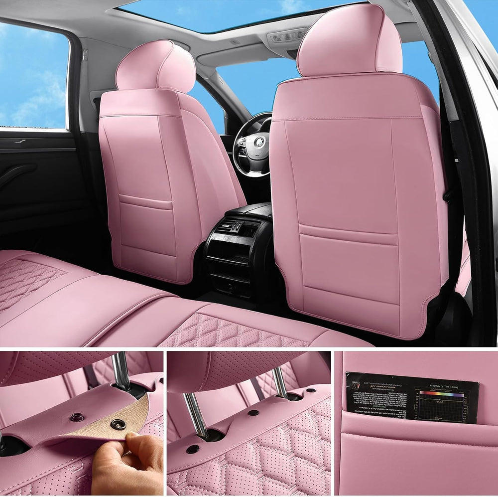 Pink Car Seat Covers Full Set,5 Seat Leather Seat Covers for Cars