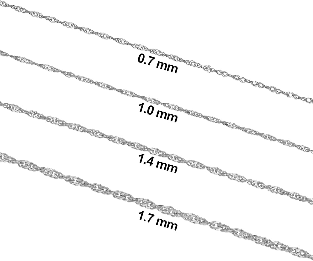 Kooljewelry Solid 14K White Gold Singapore Chain Necklace for Women