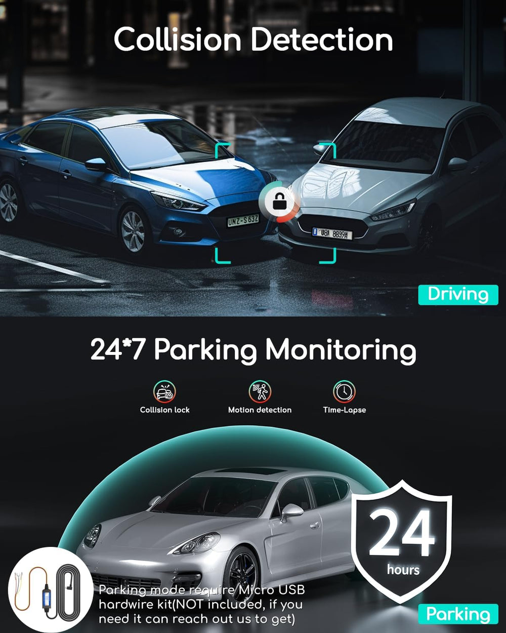 COOAU Dual Dash Cam 2.5K+1080P, Dash Cam Front and Inside, Built-in GPS and W...