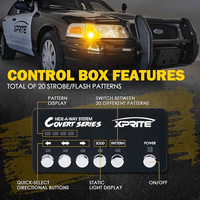 Xprite Amber LED Hideaway Strobe Lights Kit 20 Flashing Patterns w/Control (4...