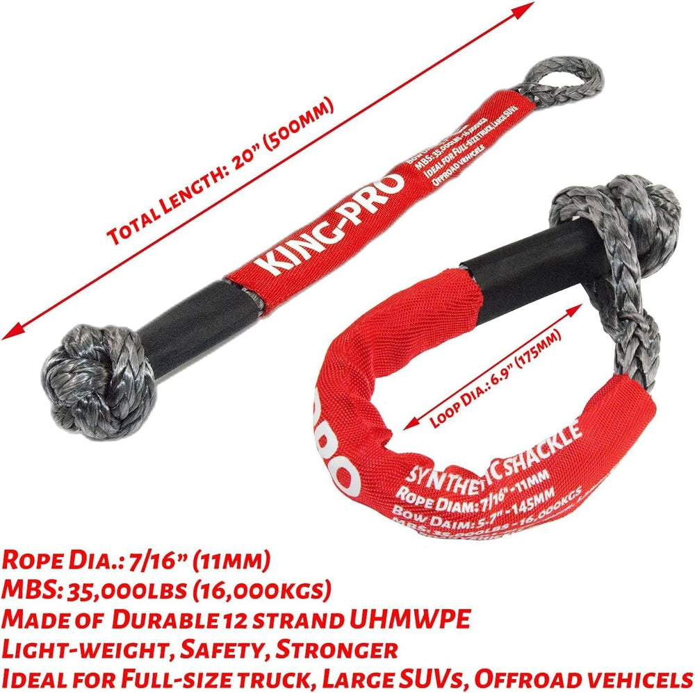 KING-PRO Recovery Ring 7/16"x20" 2PCS Soft Shackle 35,000lbs Breaki...