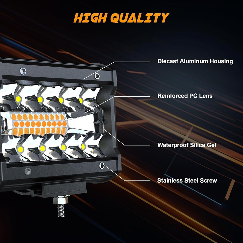 ASLONG 4pcs 4 Inch White/Amber Yellow LED Pods Light Triple Row Spot Flood Co...