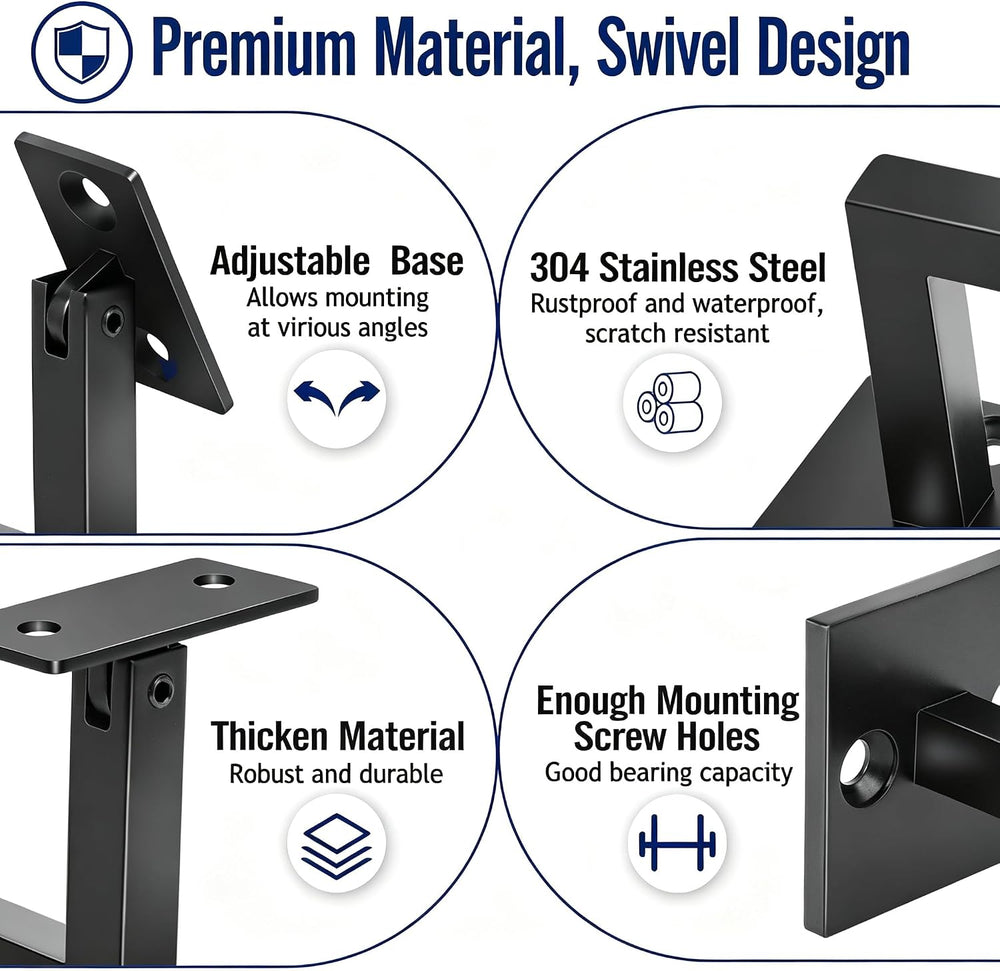Set of 5 Adjustable Swivel Handrail Brackets, 304 Stainless Steel Stair Raili...