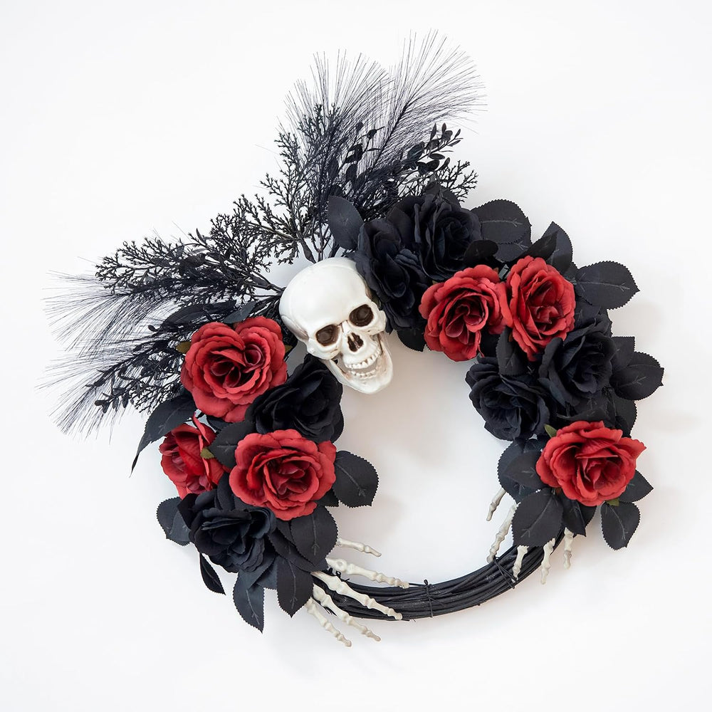 18" Halloween Wreaths for Front Door with Skull and Skeleton Hands