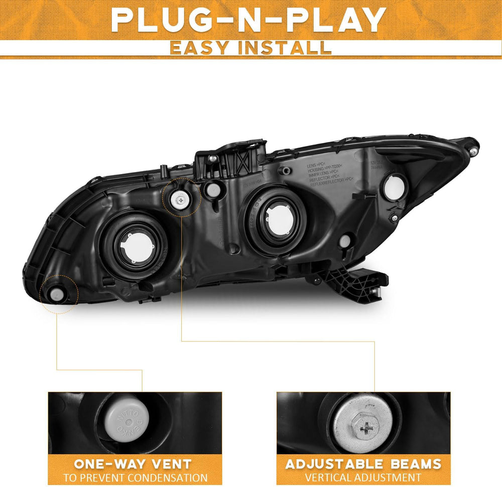 WEELMOTO for 2012-2015 Honda Civic 4Dr Sedan Headlights for 12-13 Honda Civic...
