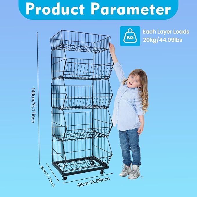 Retail Display Rack 5-Tier Market Merchandise Display Shelf Fruit Storage Shelf