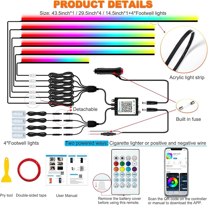 Interior Car LED Strip Lights, Acrylic LED Lights
