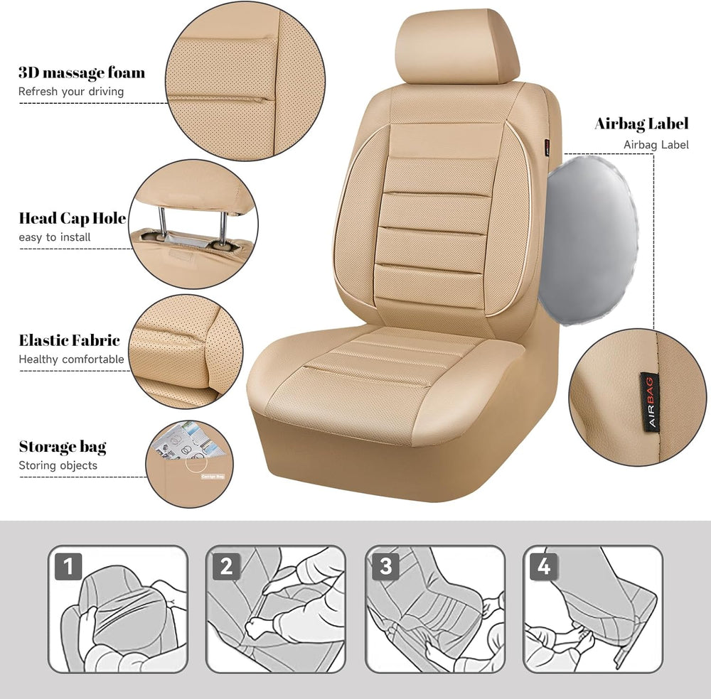 CAR PASS Leather Seat Covers Full Set Universal Water Resistant 3D Foam Back ...