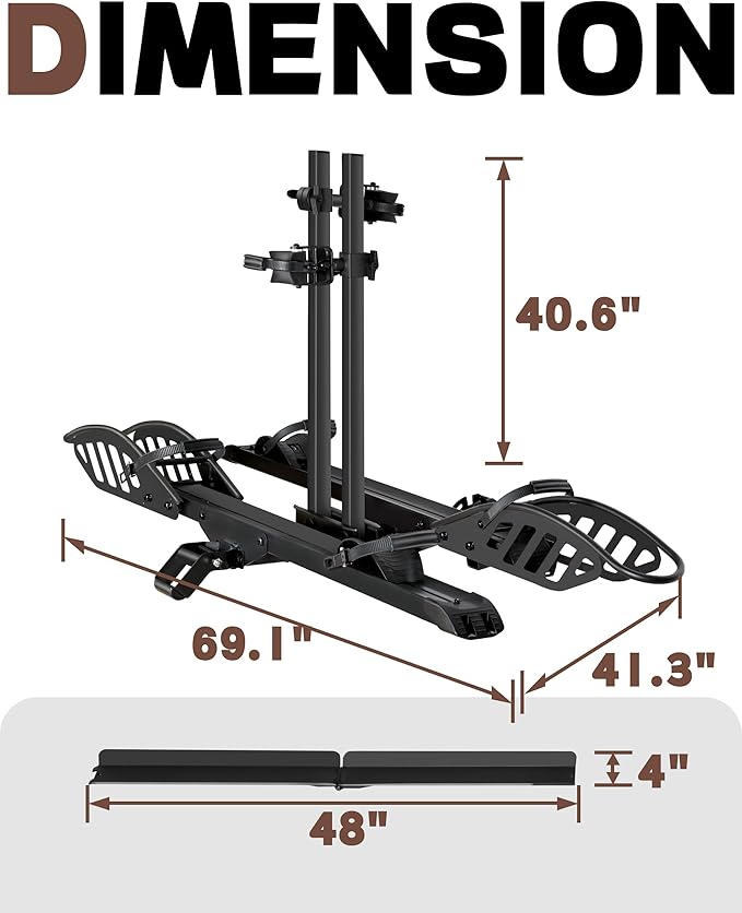 E-Bike Rack with Ramp, Hitch 2 Bike Rack, 200 lbs Capacity Electric Bike Carrier