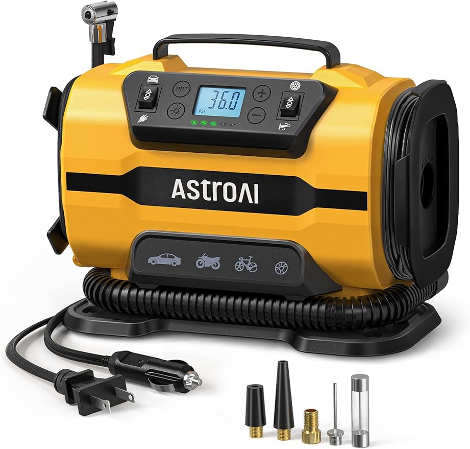 AstroAI Tire Inflator Portable Air Compressor Pump 150PSI 12V DC/110V AC