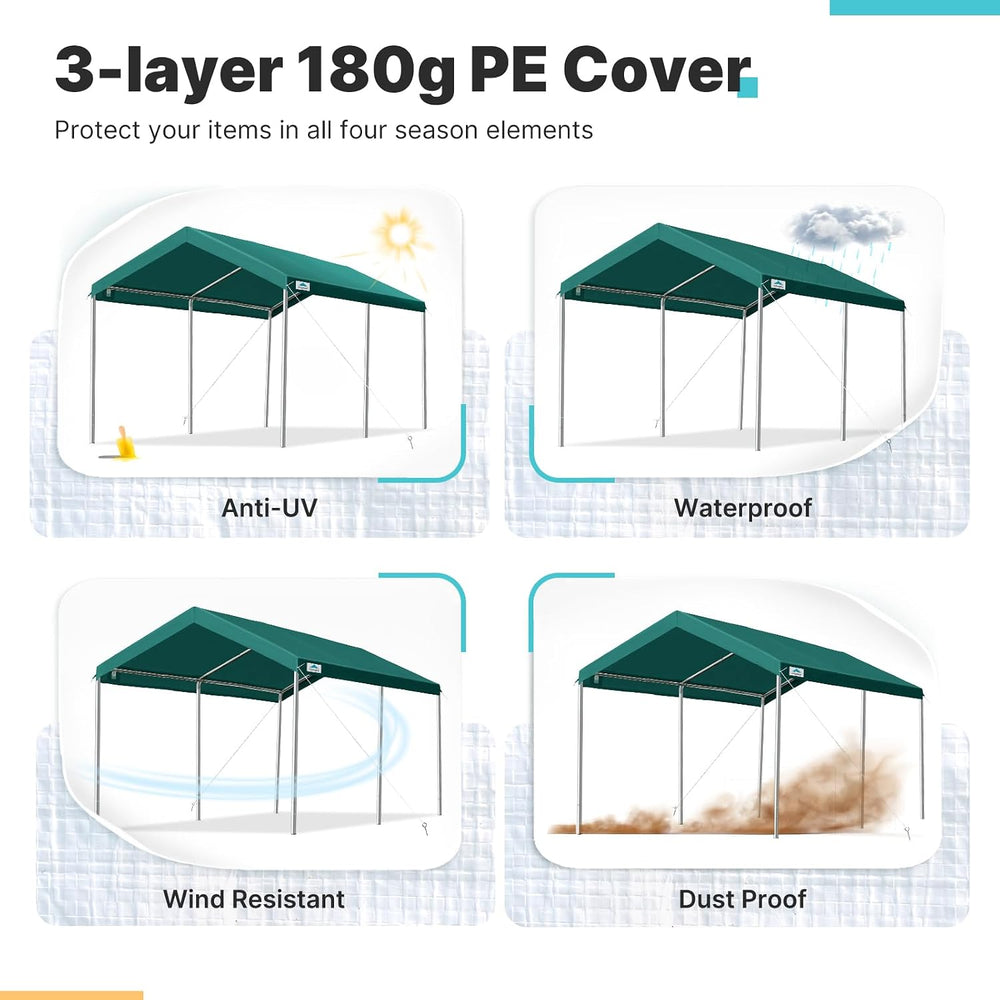 ADVANCE OUTDOOR Adjustable 10x15 ft Heavy Duty Carport Car Canopy Garage Boat...