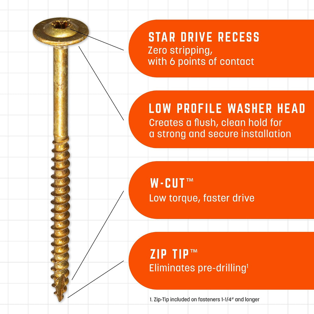 GRK Fasteners #8 x 3-1/8" Low-Profile Cabinet Washered Screws, 270 PCS