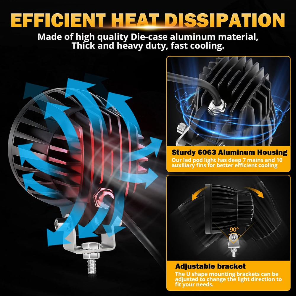 Auxbeam C4 Series 4In Round 72W LED Pods Spot Pod Lights Offroad Fog Light