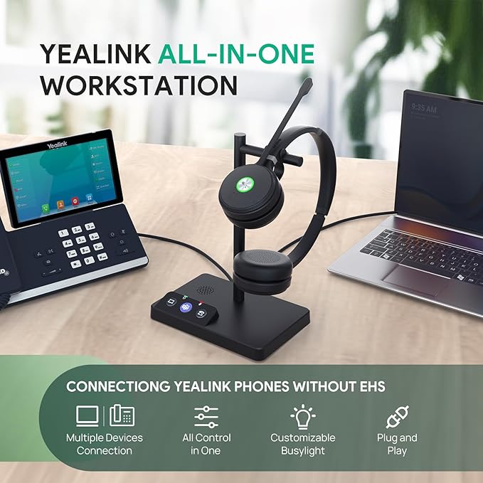 Yealink WH62 DECT Mono Teams Wireless Headset, 525 ft Range Work Headphone
