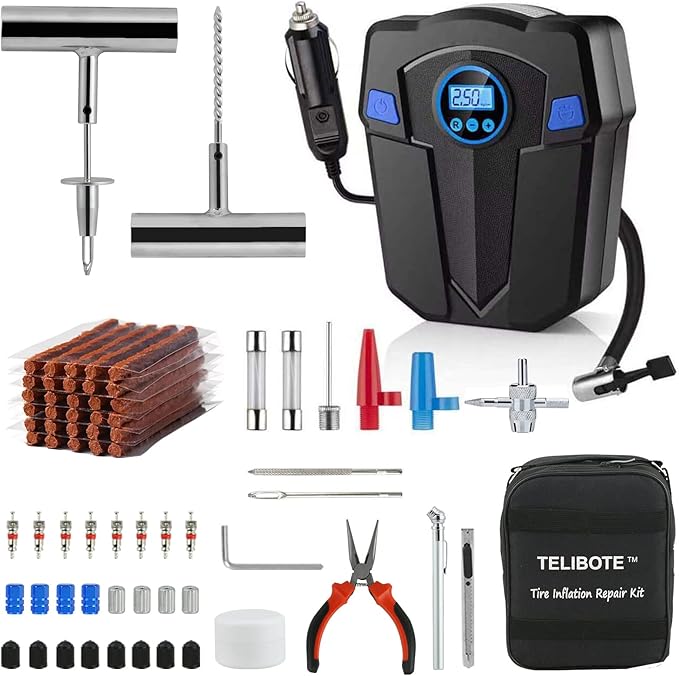 Tire Repair Kit, Tire Inflator Portable Air Compressor, Heavy Duty Flat Tire