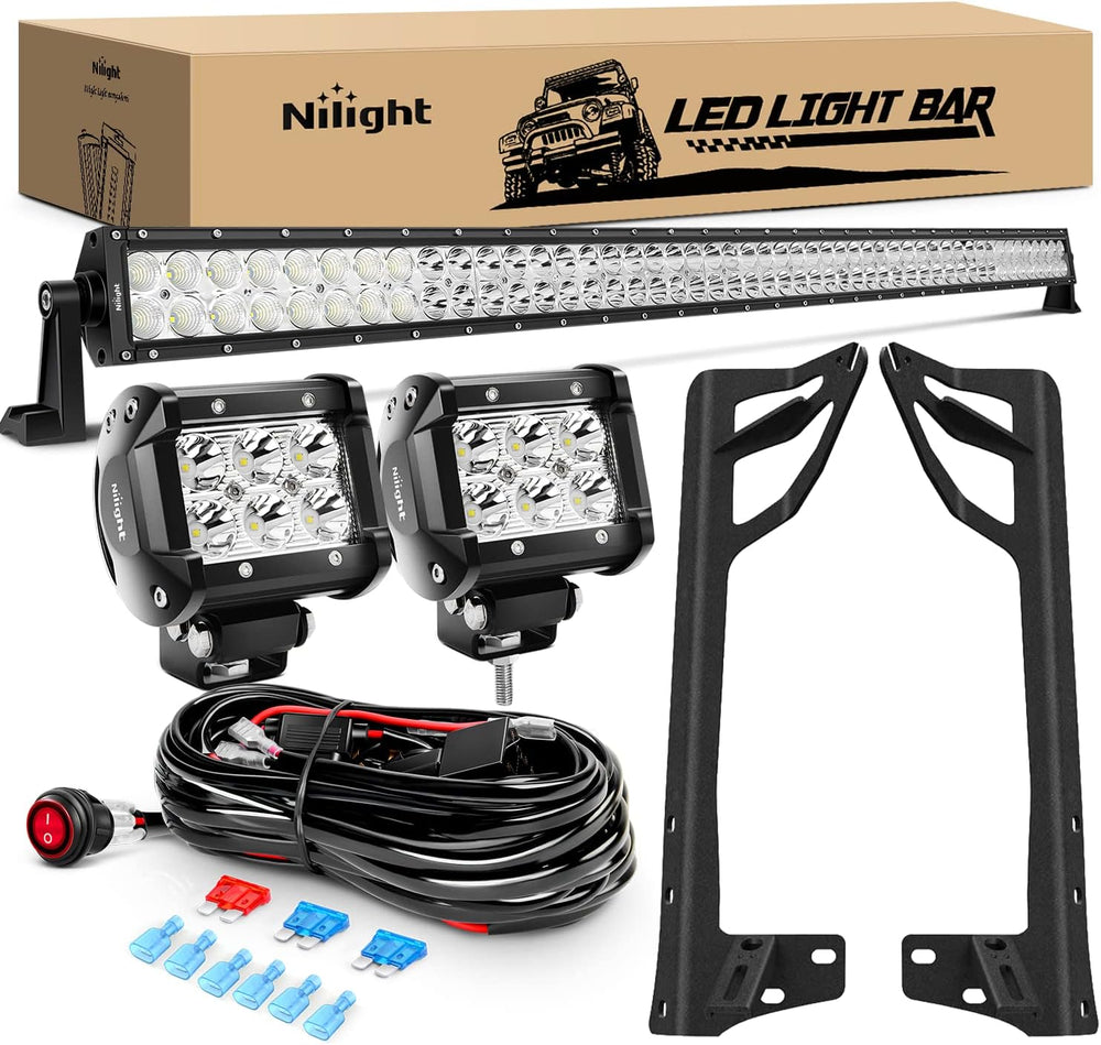 Nilight 52Inch Led Light Bar Spot Flood 2Pcs 18W 4Inch Spot LED Pods Windshie...