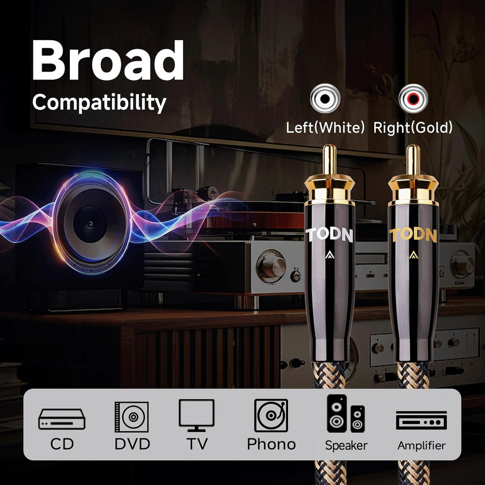 TODN Audiophile RCA Cables 10ft OCC Dual Shielded for HiFi Stereo Audio