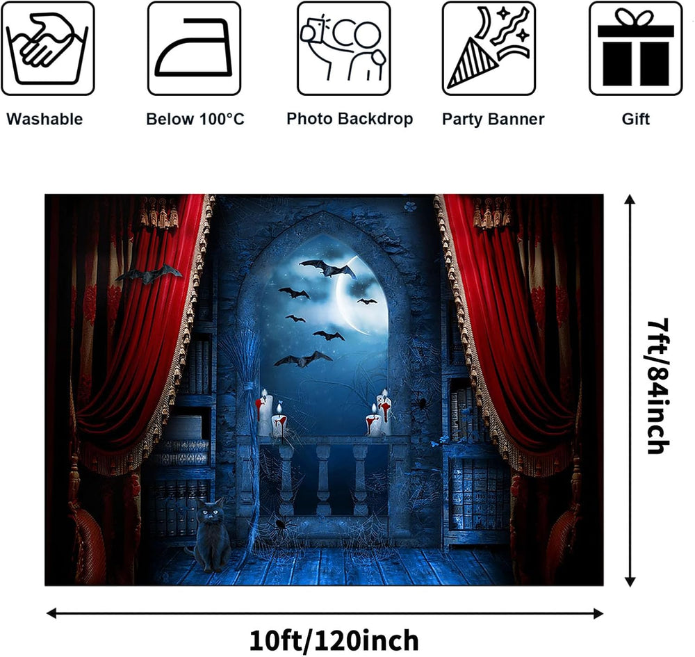 Avezano 10x7ft Halloween Backdrop Spooky Medieval Vampire Photo Background