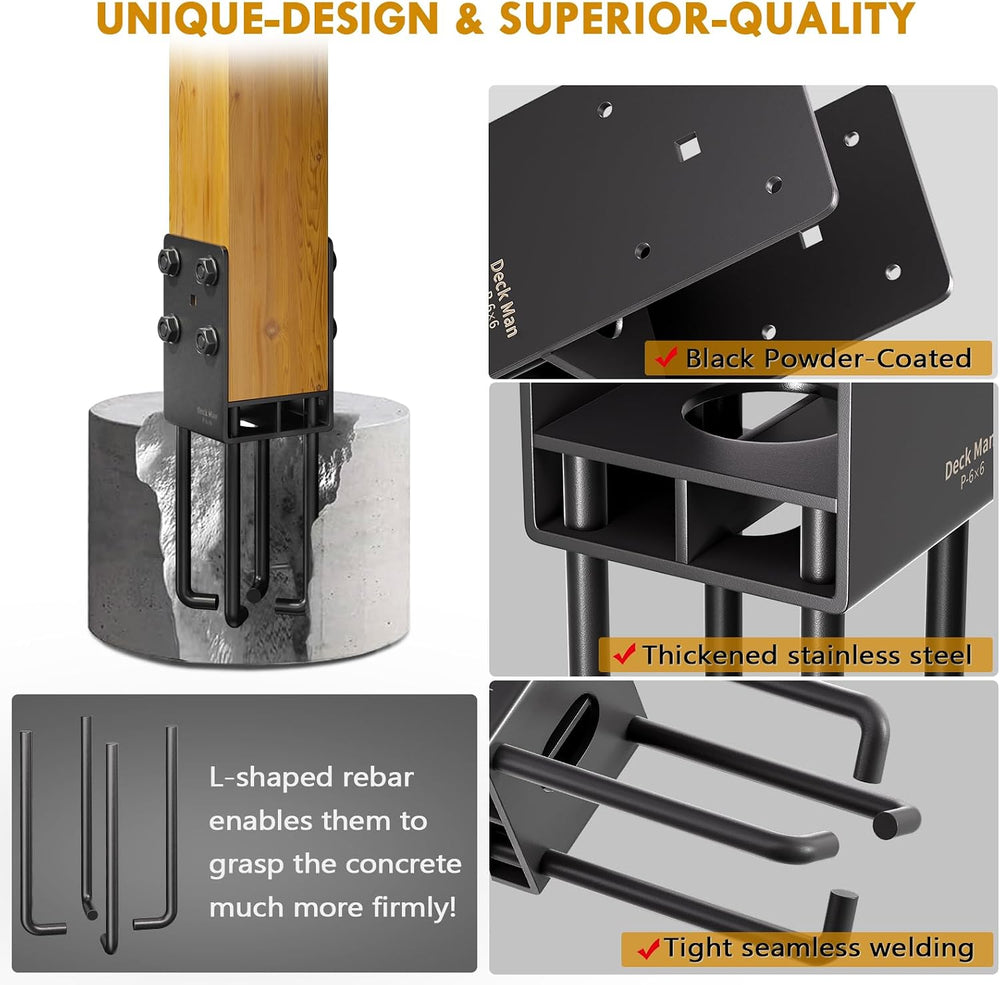 4Pack Heavy-Duty Post Base Anchor Bracket for 6"x6" Wood Post (Actu...