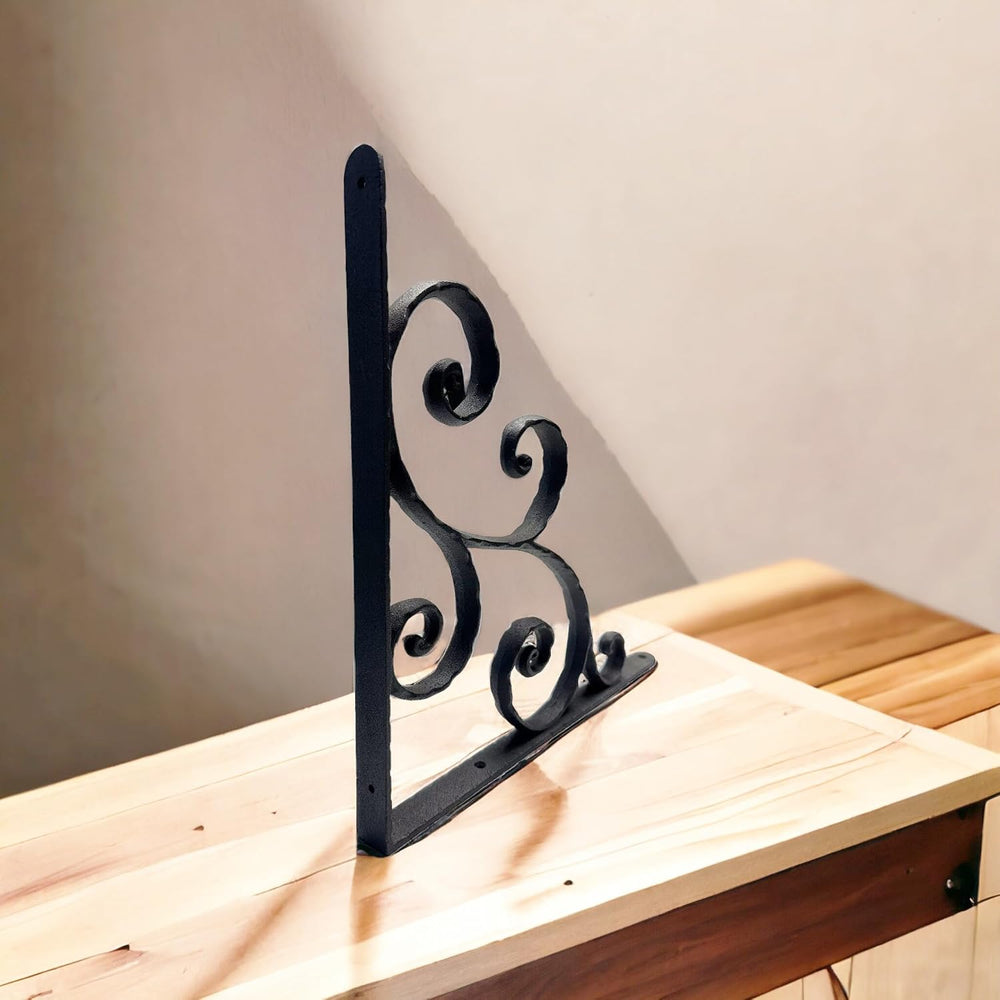 NACH Decorative Shelf Brackets, 2 Pack of 10 x 0.9 x 10 inch, Black Cast Iron...