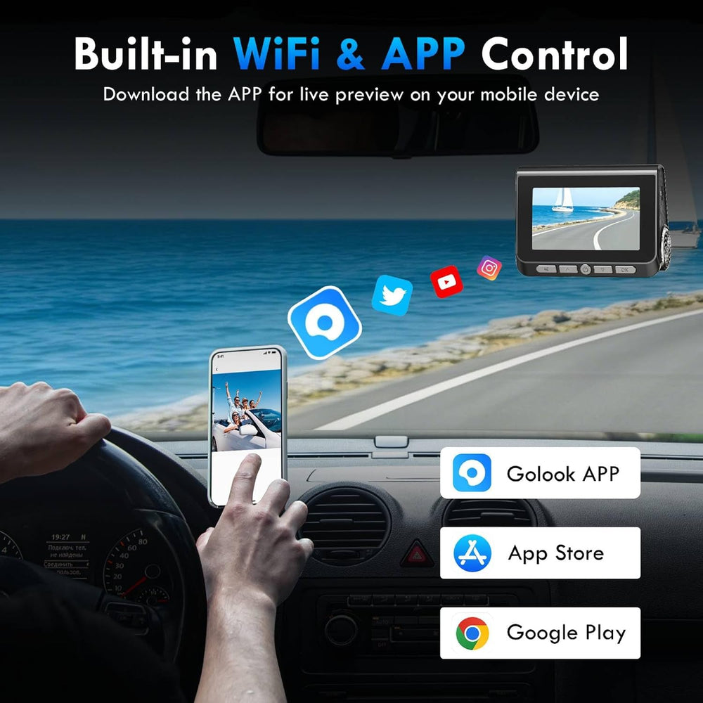 Dash Cam, 4K+2K Full HD Dash Cam Front and Rear, Dash Camera for Cars with Bu...