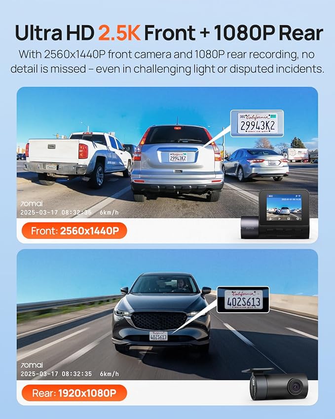70mai Dash Cam Front and Rear