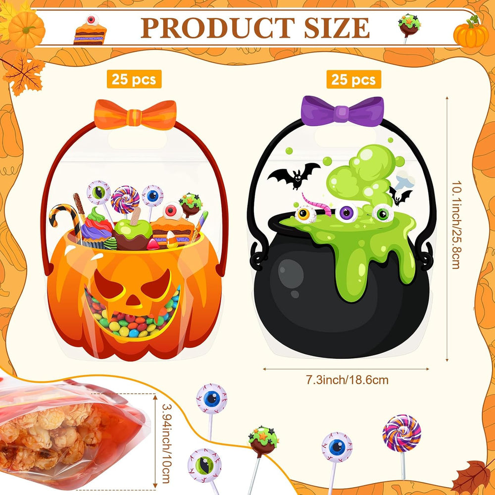 Fuutreo 50 Pcs Halloween Treat Bags with Handle, 50 Pcs, Bubble Gourd